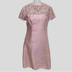 Vintage 1960s Royal Lynne Pink Dress with Beaded Floral Top